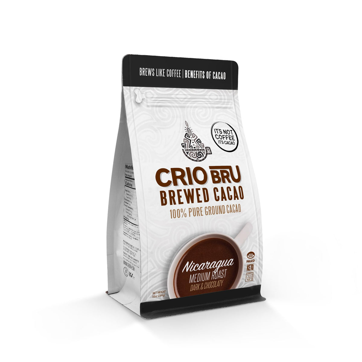 Crio Bru frente del paquete Nicaragua, chocolate intenso y listo para preparar