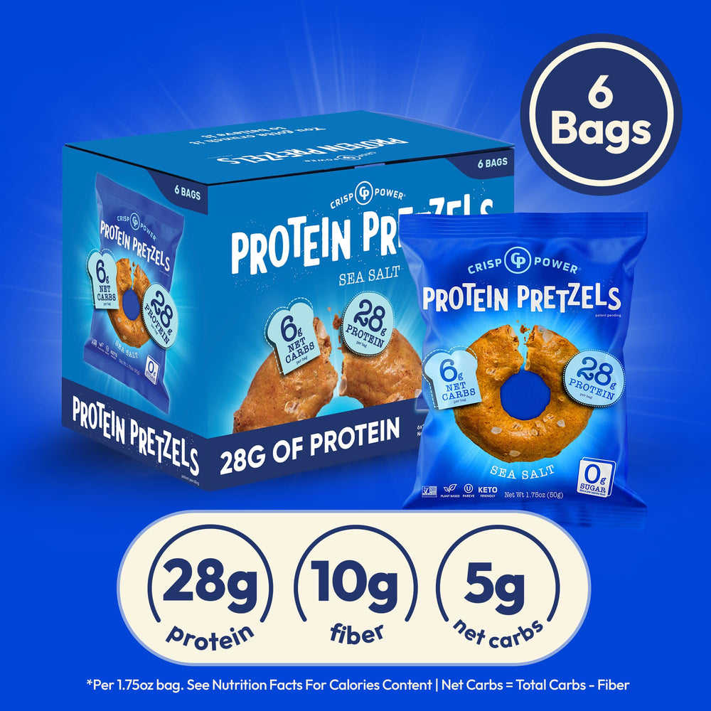 CRISP POWER pretzel en mano listo para comer, ideal para llevar
