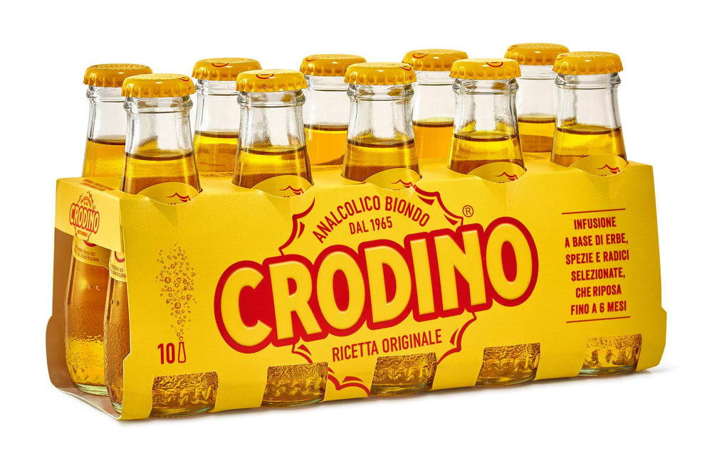 Crodino botella frontal 100 ml muestra su etiqueta y refresca reuniones