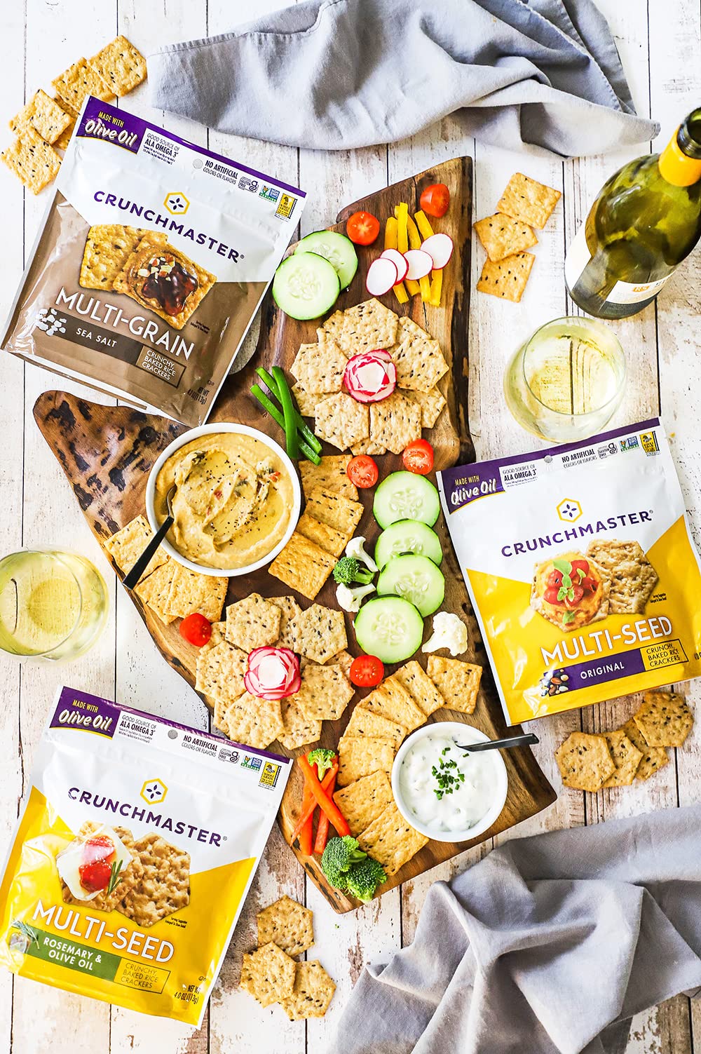Crunchmaster etiqueta de ingredientes que destaca mezcla de granos