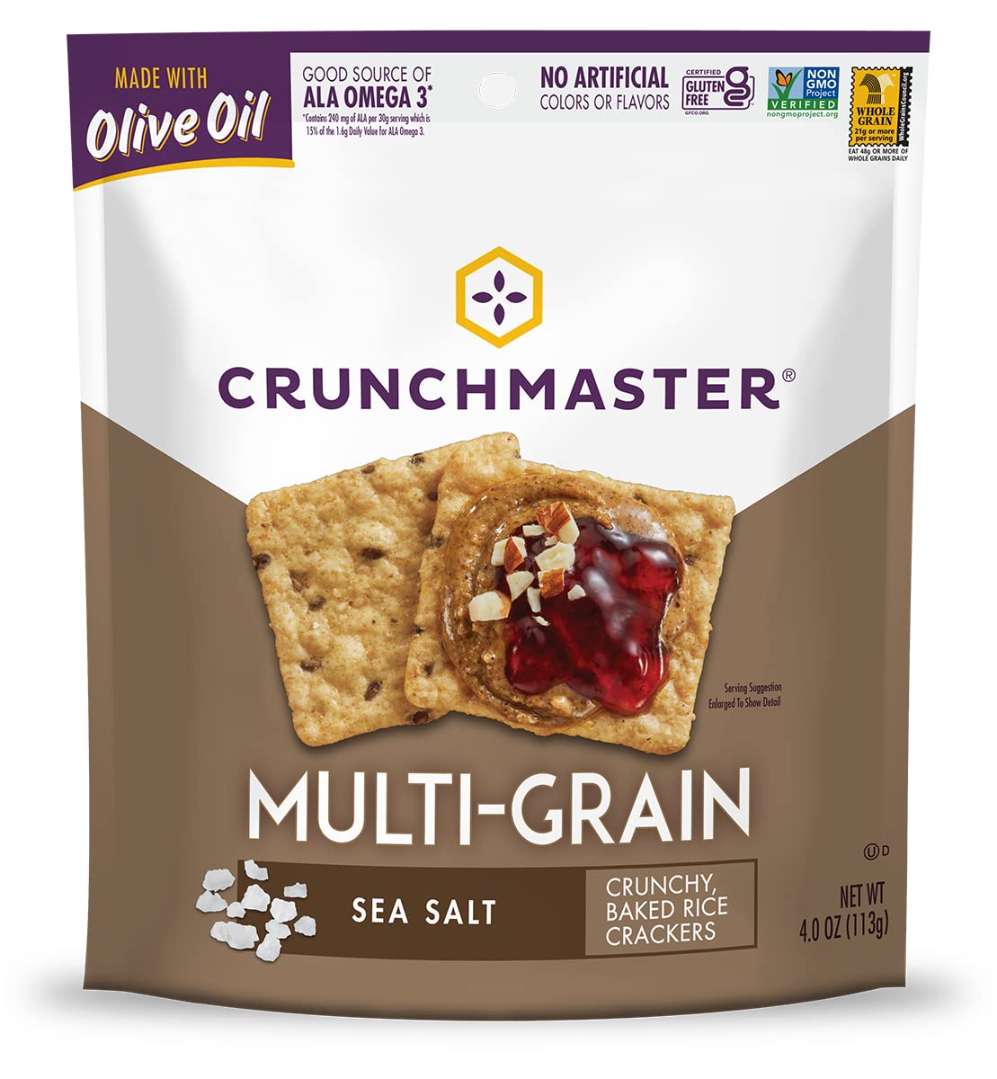 Crunchmaster textura primer plano que resalta grano y horneado saludable