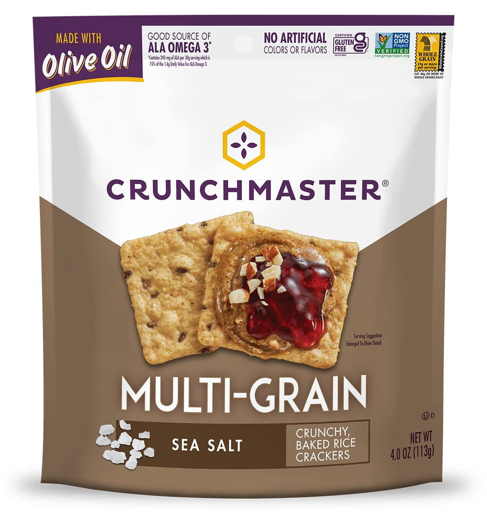 Crunchmaster textura primer plano que resalta grano y horneado saludable