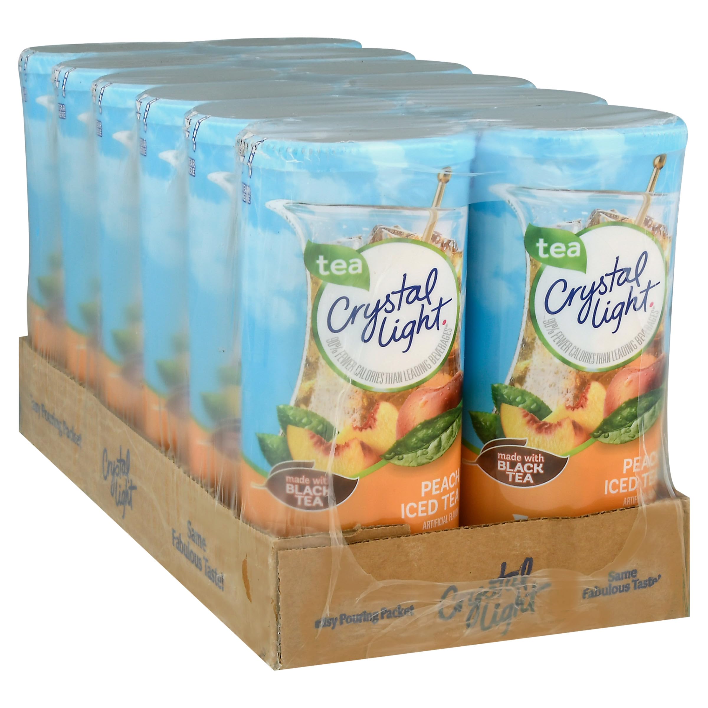 Crystal Light cajas apiladas en despensa para almacenamiento prolongado