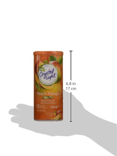 Crystal Light comparación de tamaño con mano sosteniendo envase, demuestra cantidad y almacenamiento práctico