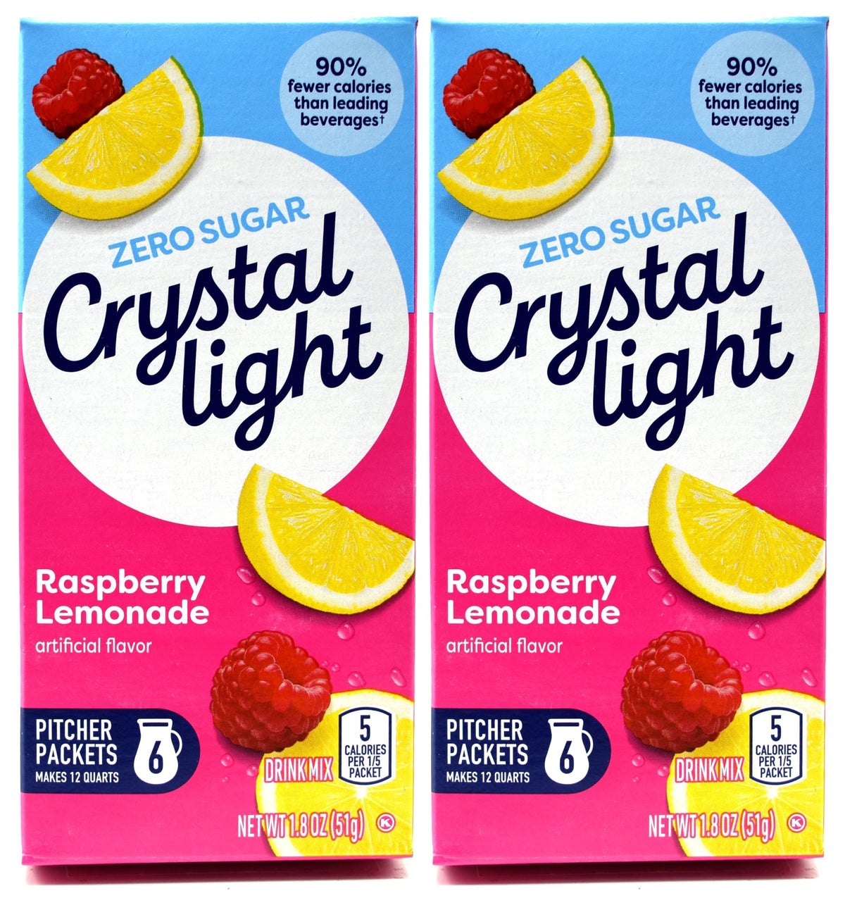 Crystal Light frambuesa limonada frente del envase con conveniencia