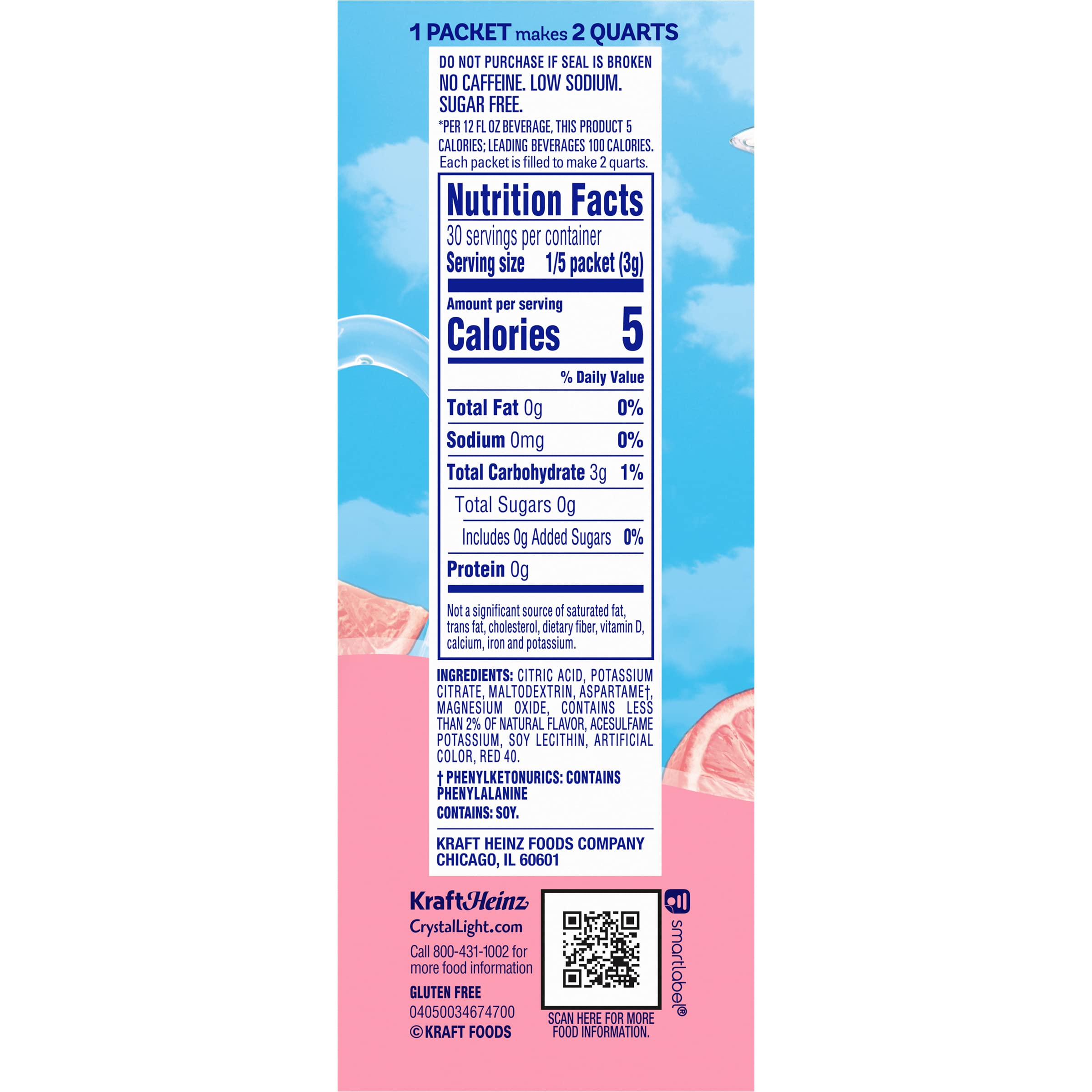 Crystal Light jarra de limonada rosa preparada ofreciendo refresco bajo en calorías