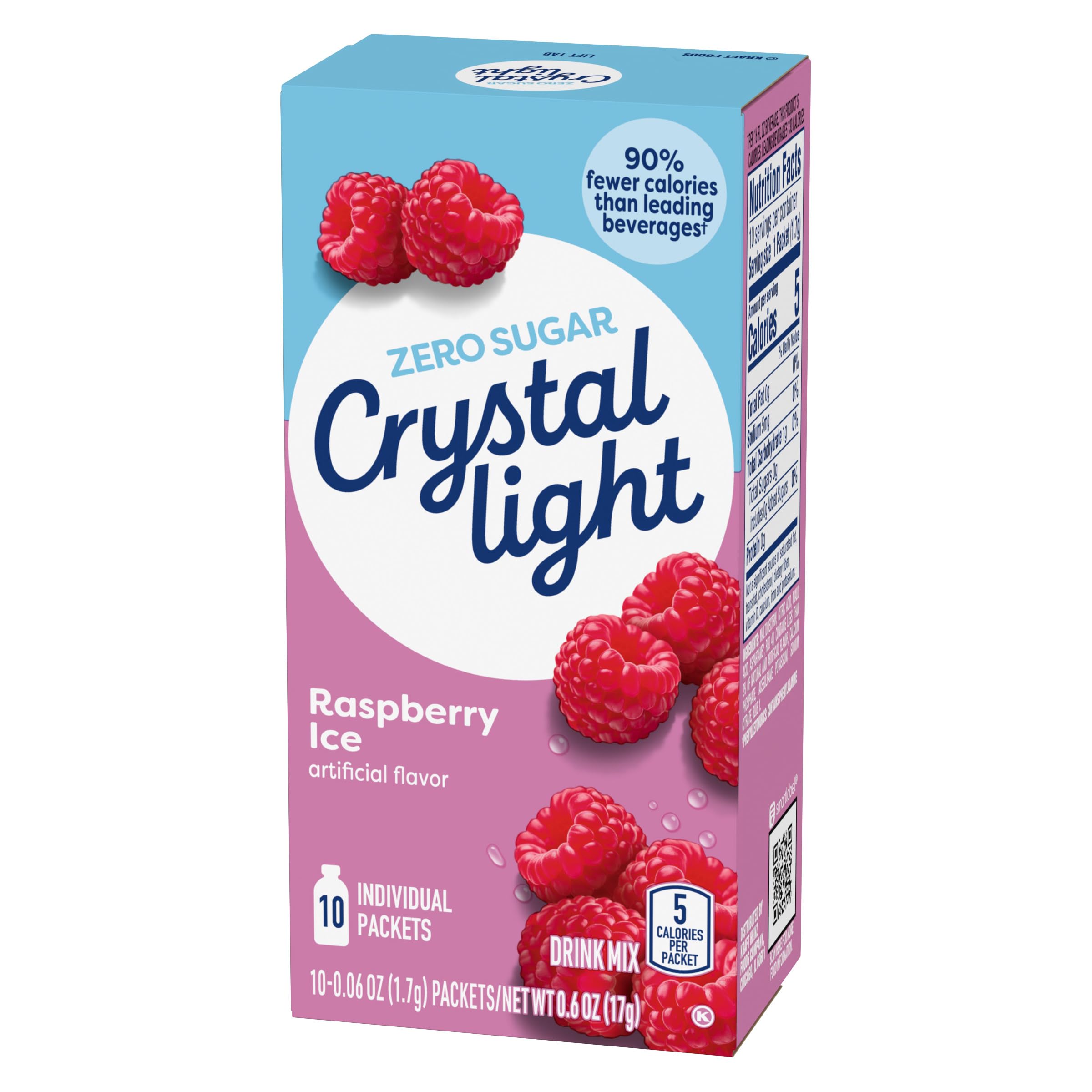 Crystal Light rotulo nutricional en detalle que evidencia cero azúcar y baja calorías