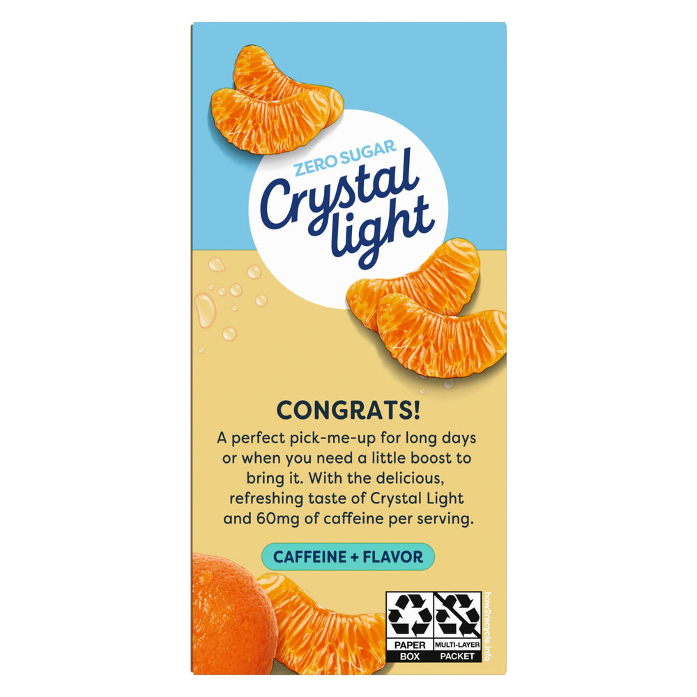 Crystal Light sobre abierto con polvo visible, fácil de verter y preparar