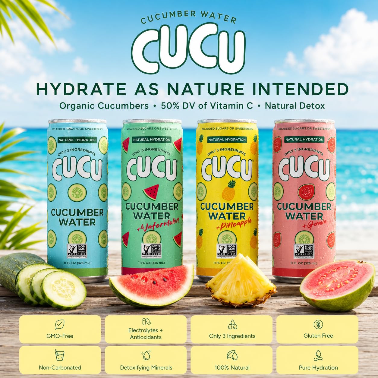 CUCU primer plano del jugo de pepino mostrando textura y pureza natural