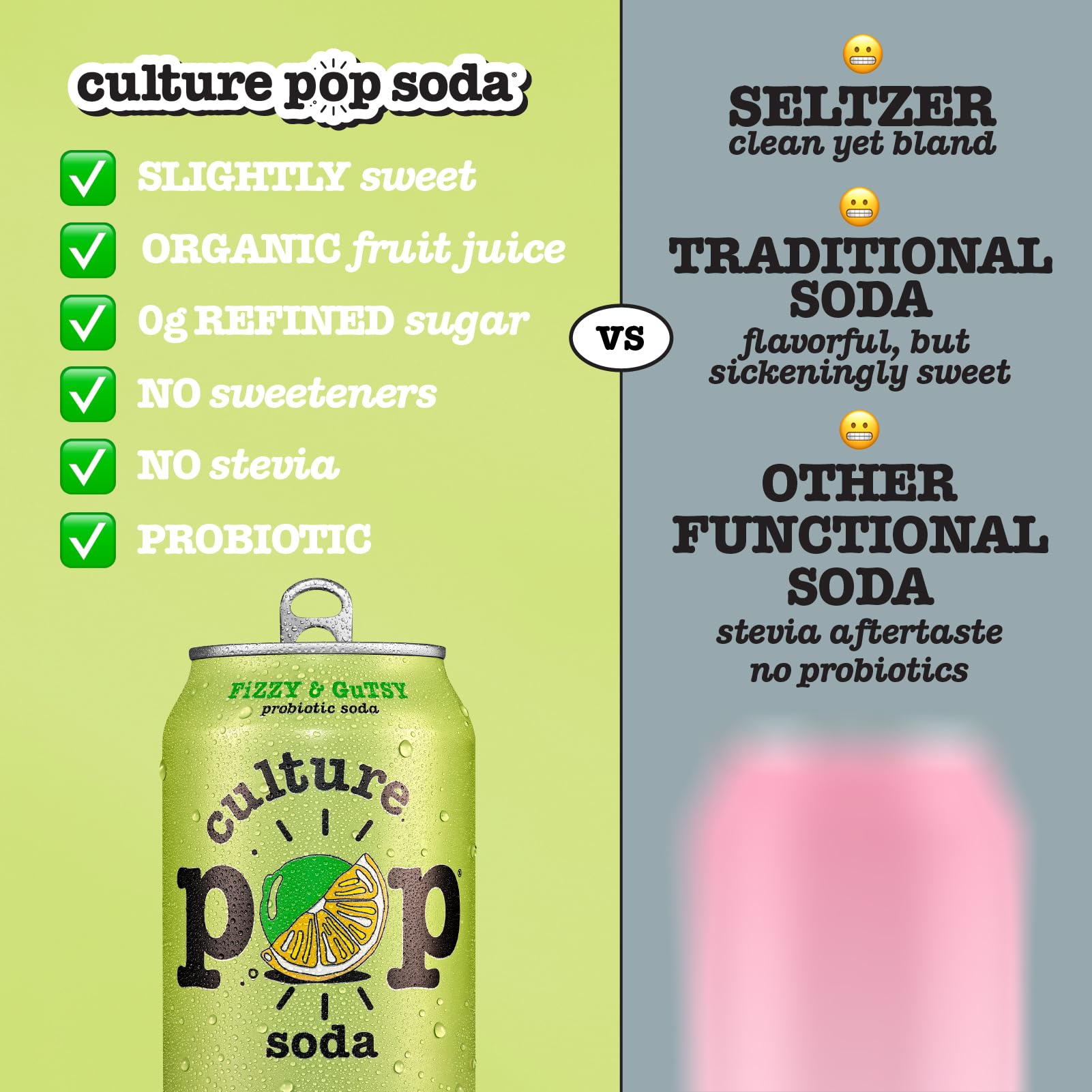 Culture Pop lata abierta mostrando bebida espumosa y atractivo visual