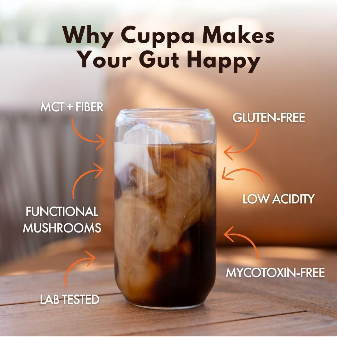Cuppa Healthy Coffee detalle del polvo muestra ingredientes premium y pureza