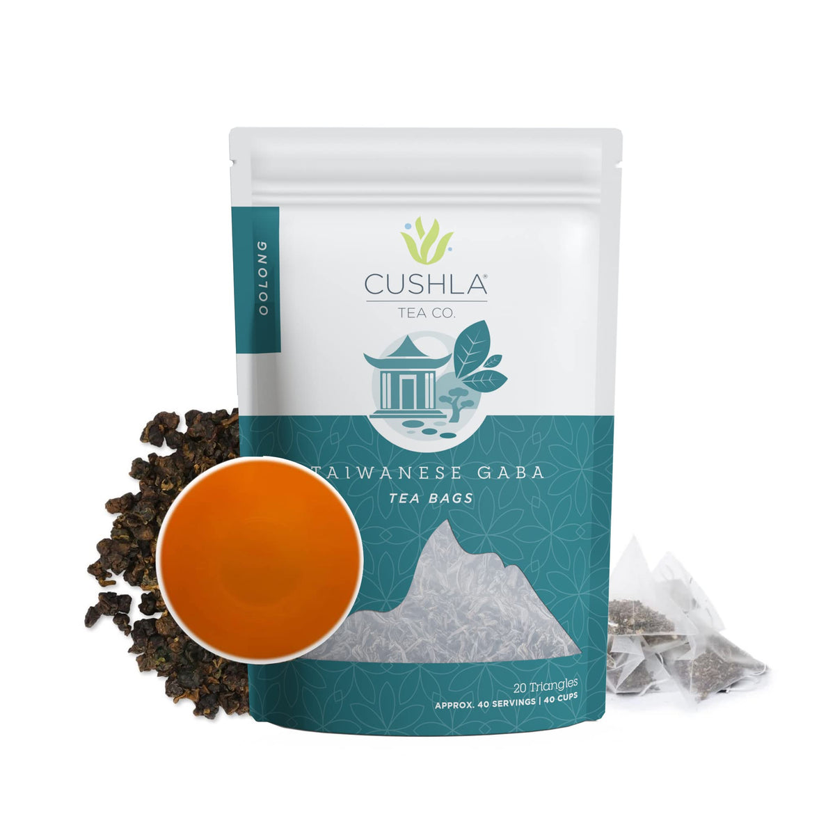CUSHLA caja frontal del té Oolong GABA mostrando diseño y cantidad