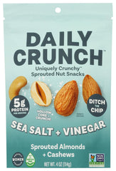 Daily Crunch empaque frontal mostrando almendras germinadas y beneficio práctico
