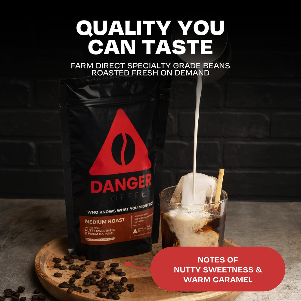 Danger Coffee cierre hermético y etiqueta con información SCA, garantiza trazabilidad y seguridad