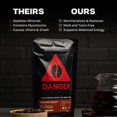 Danger Coffee taza preparada mostrando color y crema, ilustrando sabor a nuez y caramelo