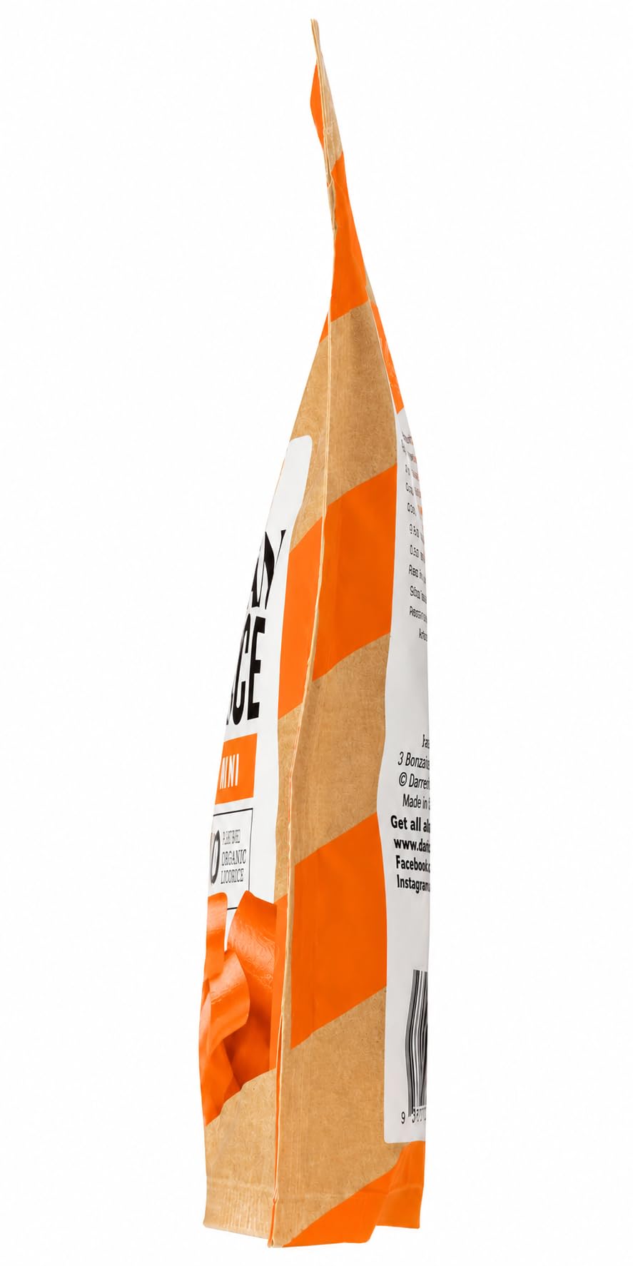 Darrell Lea empaque frontal de regaliz mango, muestra atractivo y sabor frutal