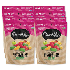 Darrell Lea empaque frontal mostrando mezcla de sabores y practicidad