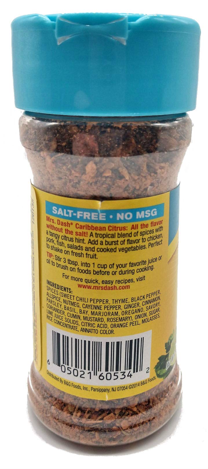 Mrs. Dash frascos 2.4 oz junto a cubiertos para comparar tamaño y almacenamiento