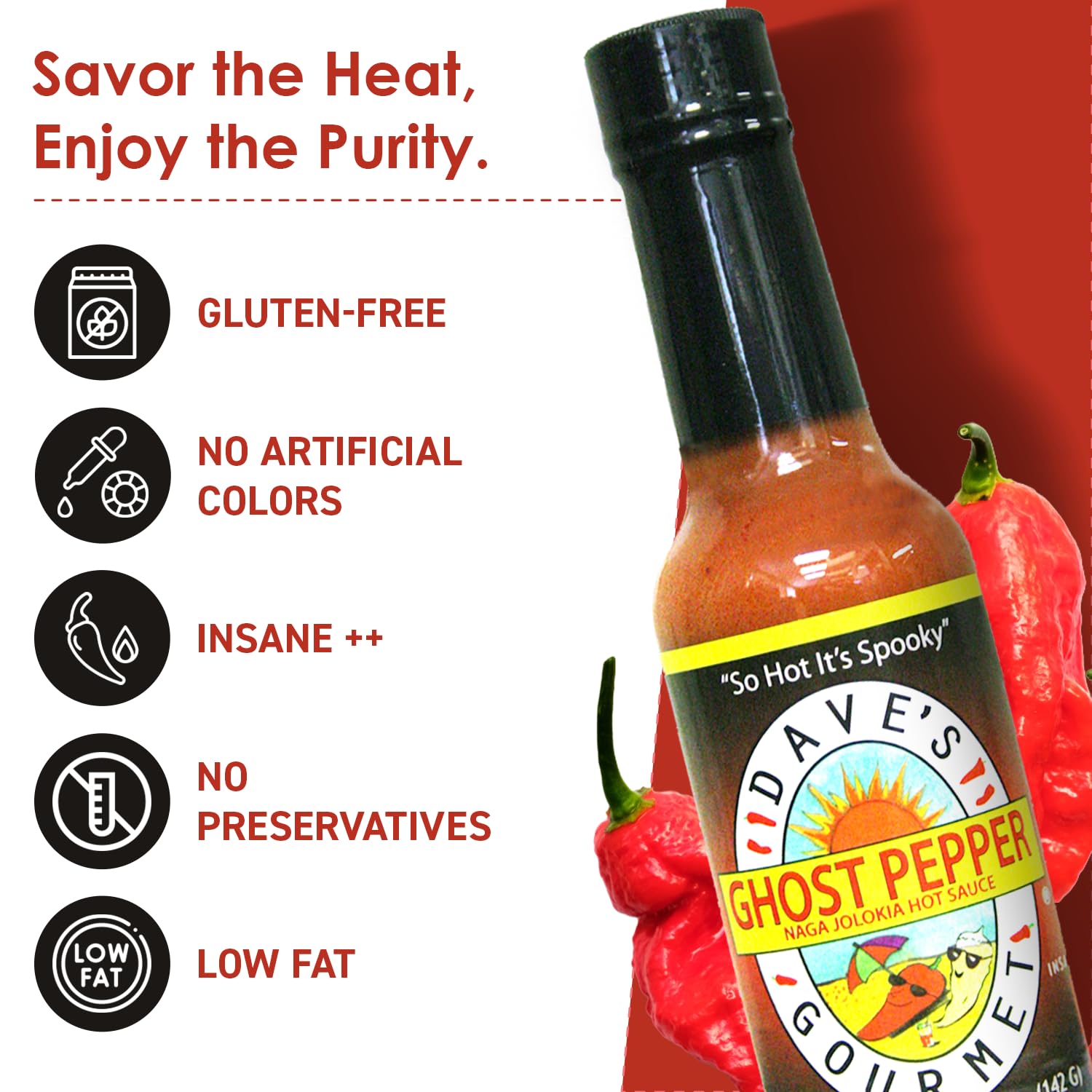 Dave's Gourmet detalle de la etiqueta con ingredientes visibles y confianza