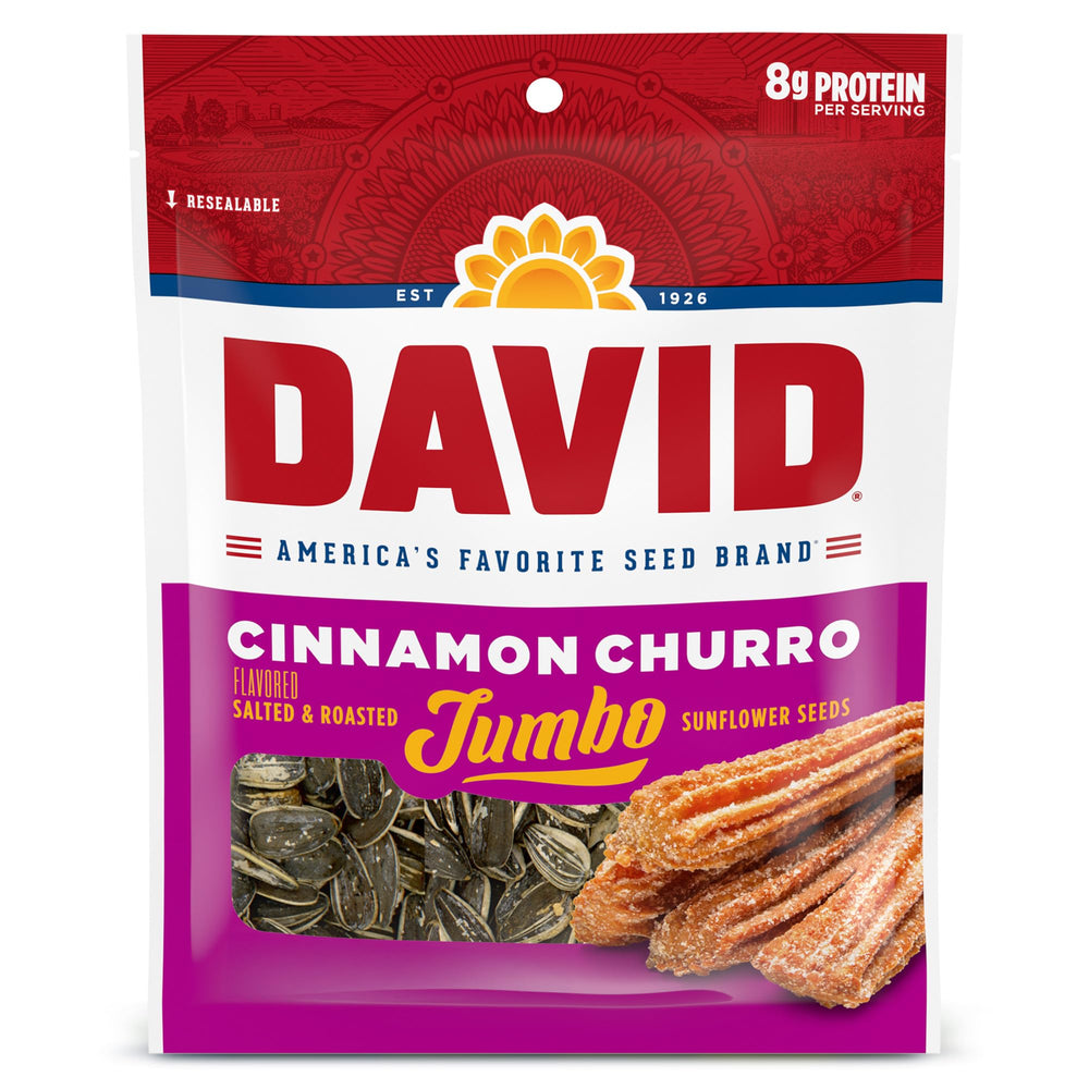 DAVID paquete frontal Cinnamon Churro muestra diseño y conveniencia