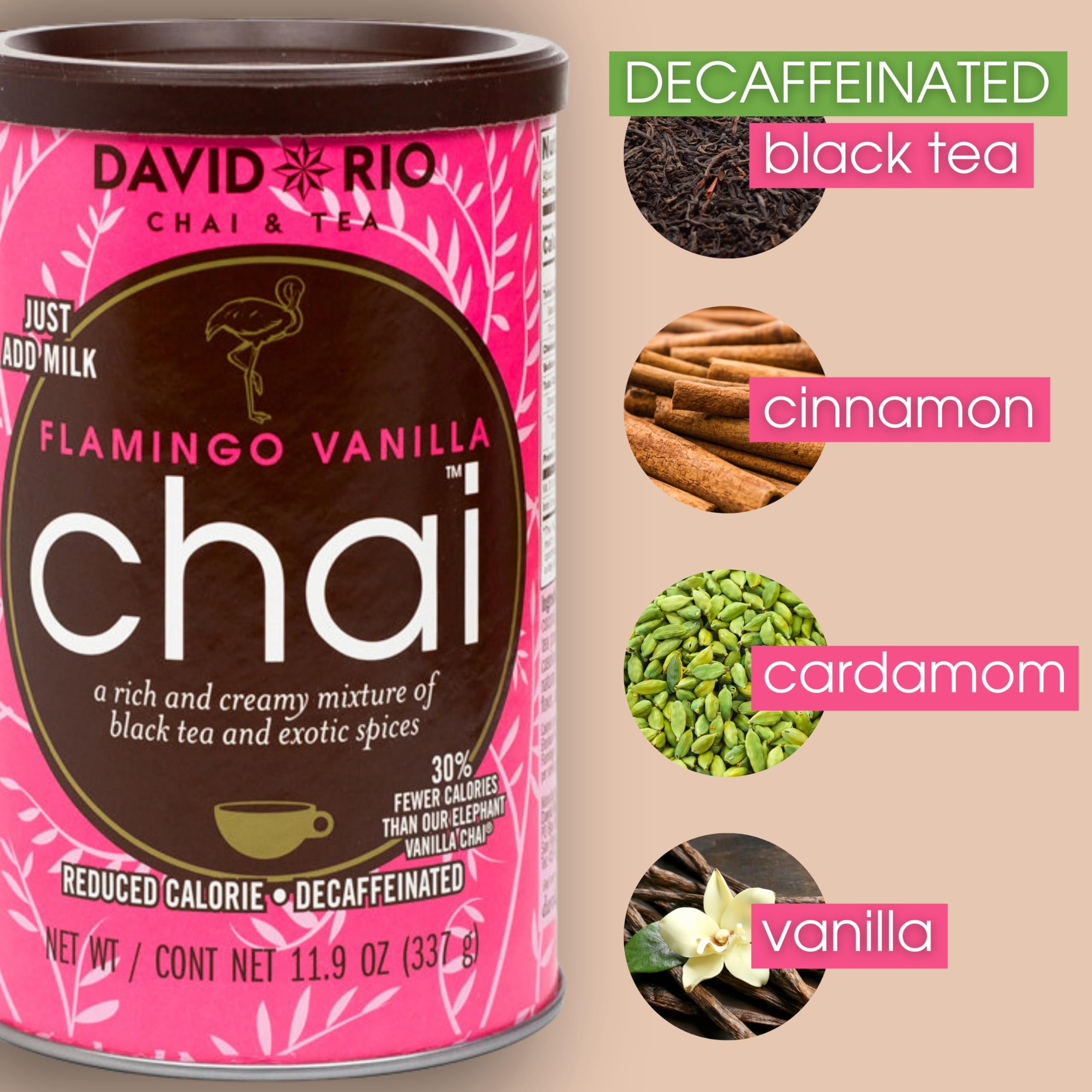 David Rio chai en taza cremoso, disfruta sabor vainilla sin cafeína