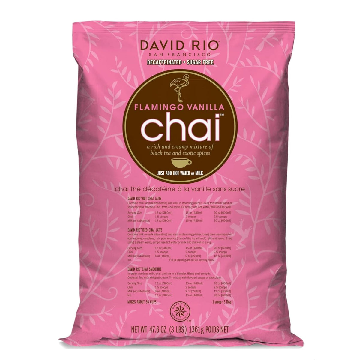 David Rio envase frontal Flamingo Vanilla, presentación clara y beneficiosa
