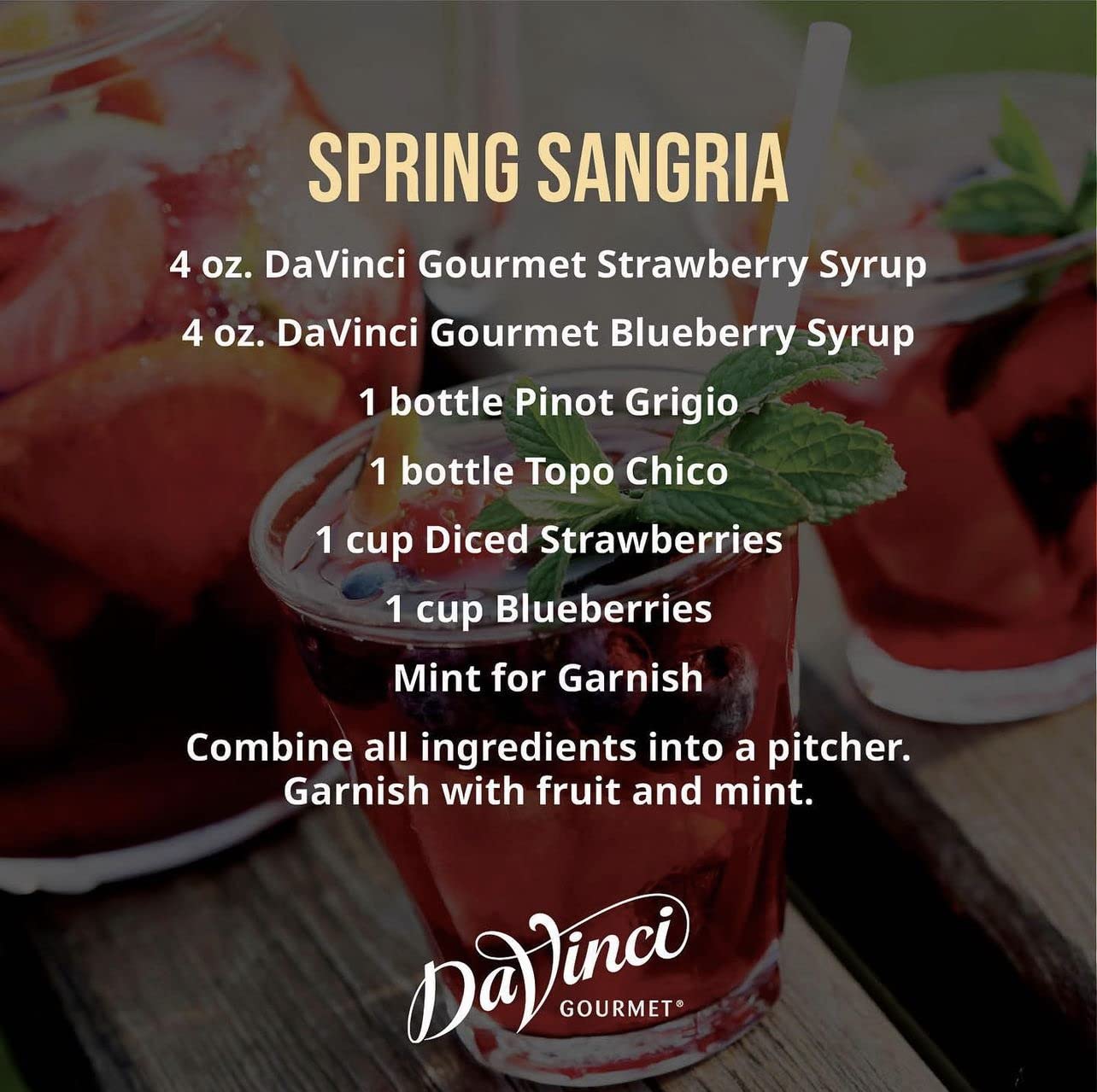 DaVinci Gourmet etiqueta de la botella de arándano con información visible