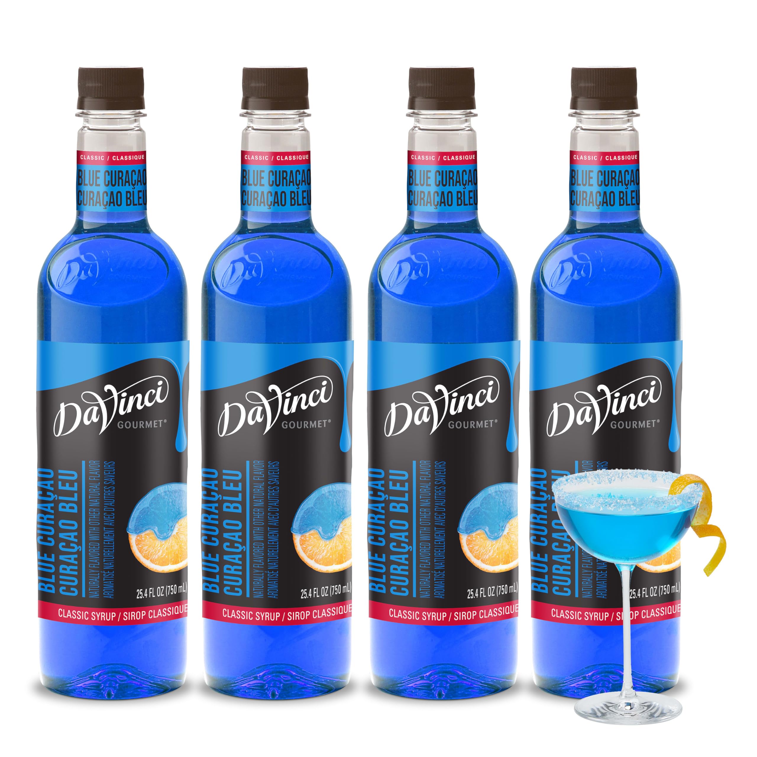 DaVinci Gourmet botella frontal azul curaçao mostrando color vibrante y uso profesional