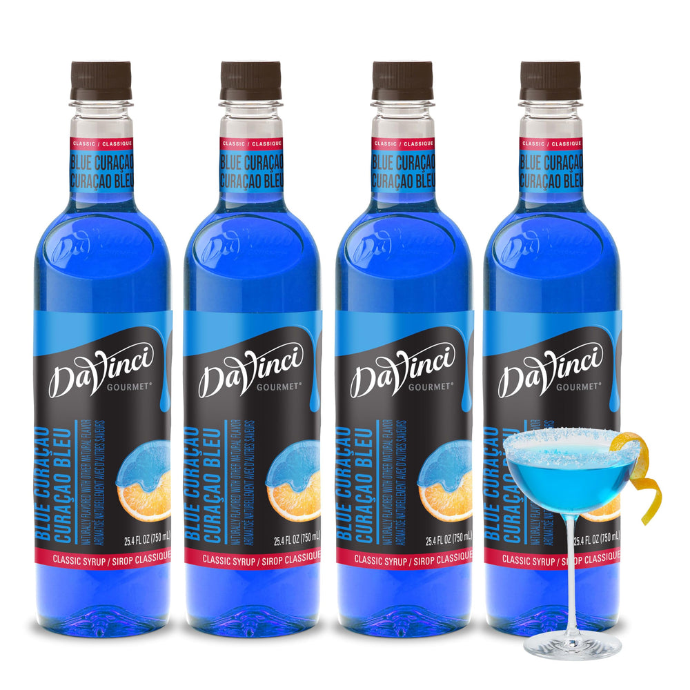 DaVinci Gourmet botella frontal azul curaçao mostrando color vibrante y uso profesional