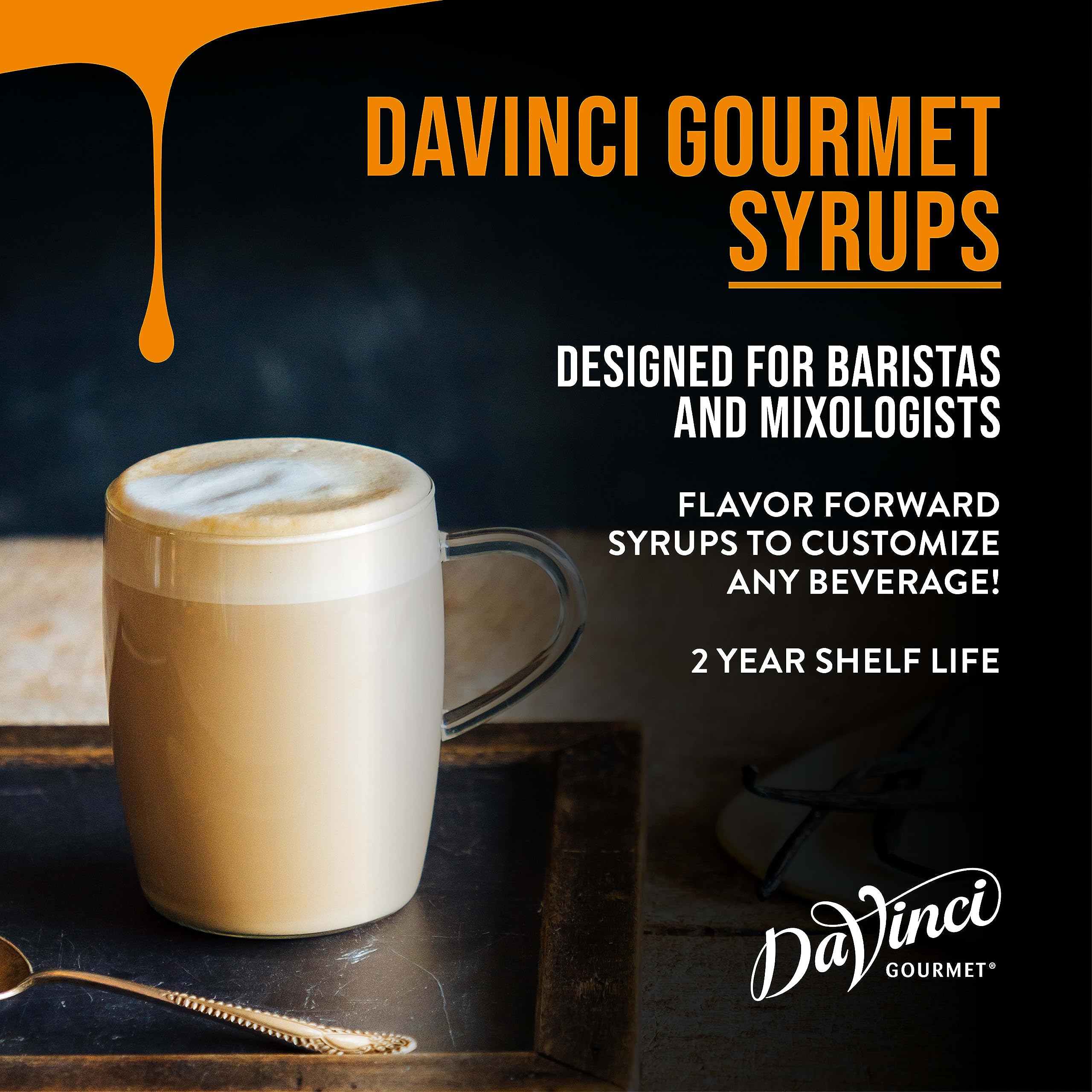 DaVinci Gourmet jarabe caramelo vertido sobre latte realza sabor