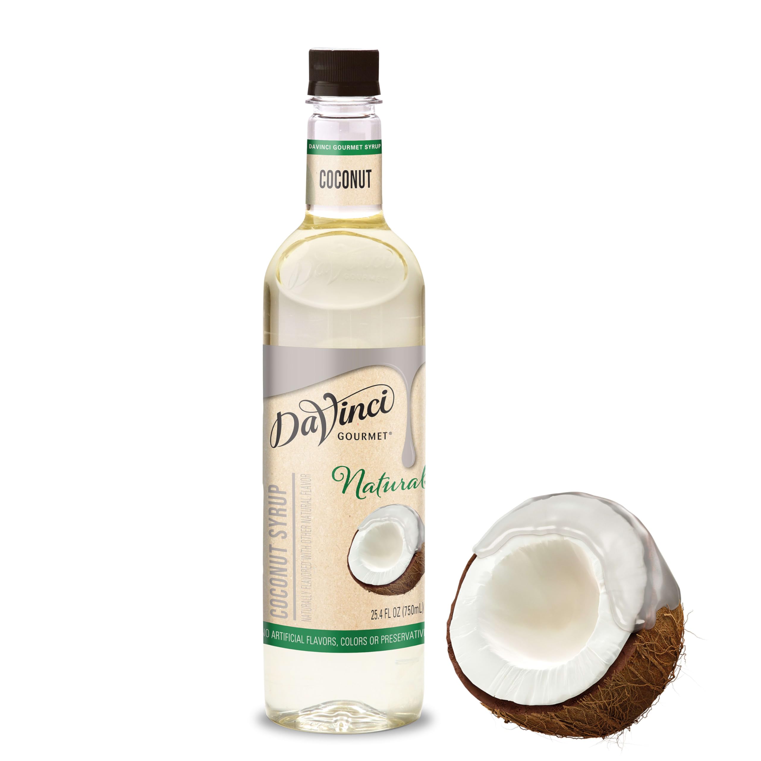 DaVinci Gourmet botella frontal mostrando jarabe de coco y beneficio de sabor