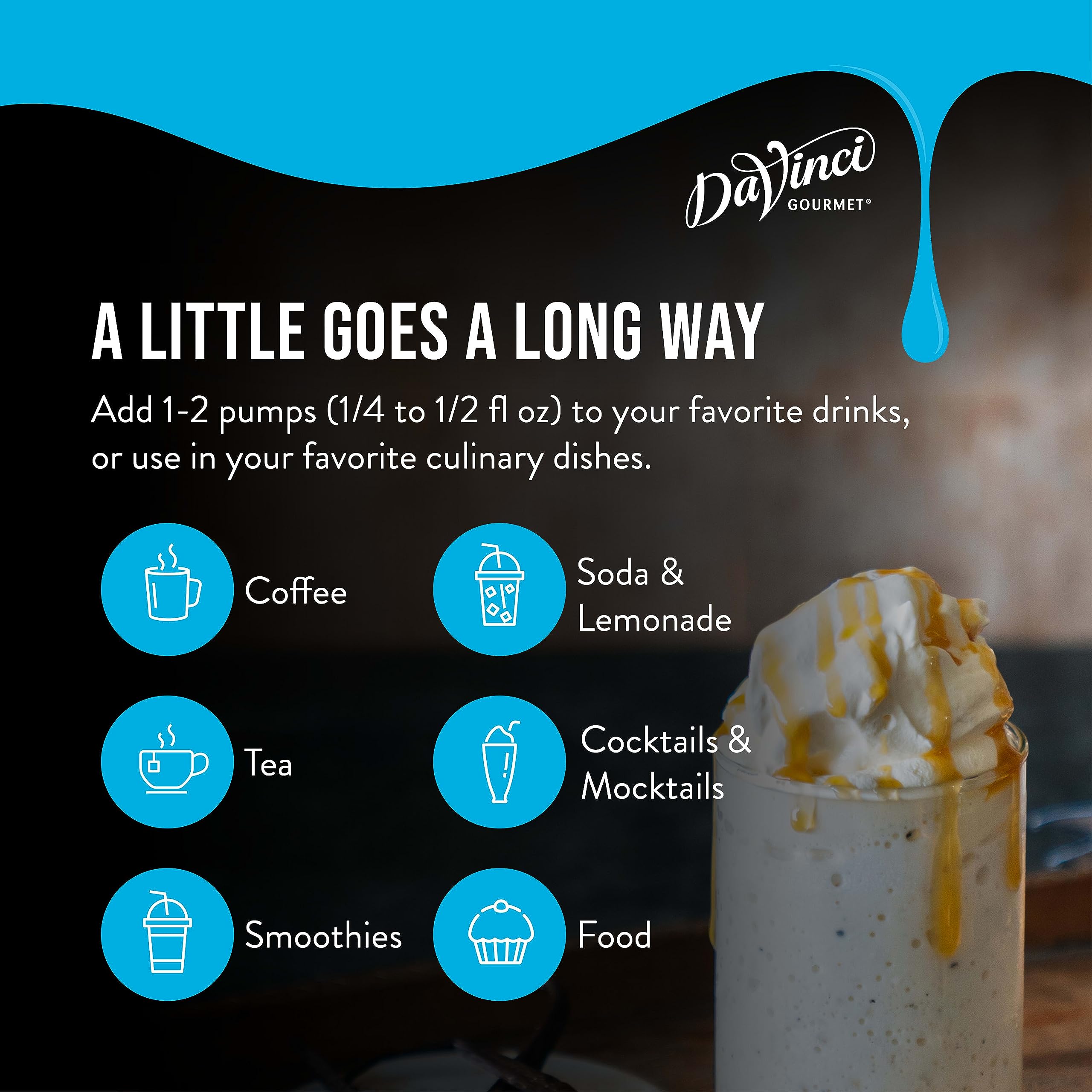 DaVinci Gourmet sirope vertido en cóctel helado, añade frescura sin calorías