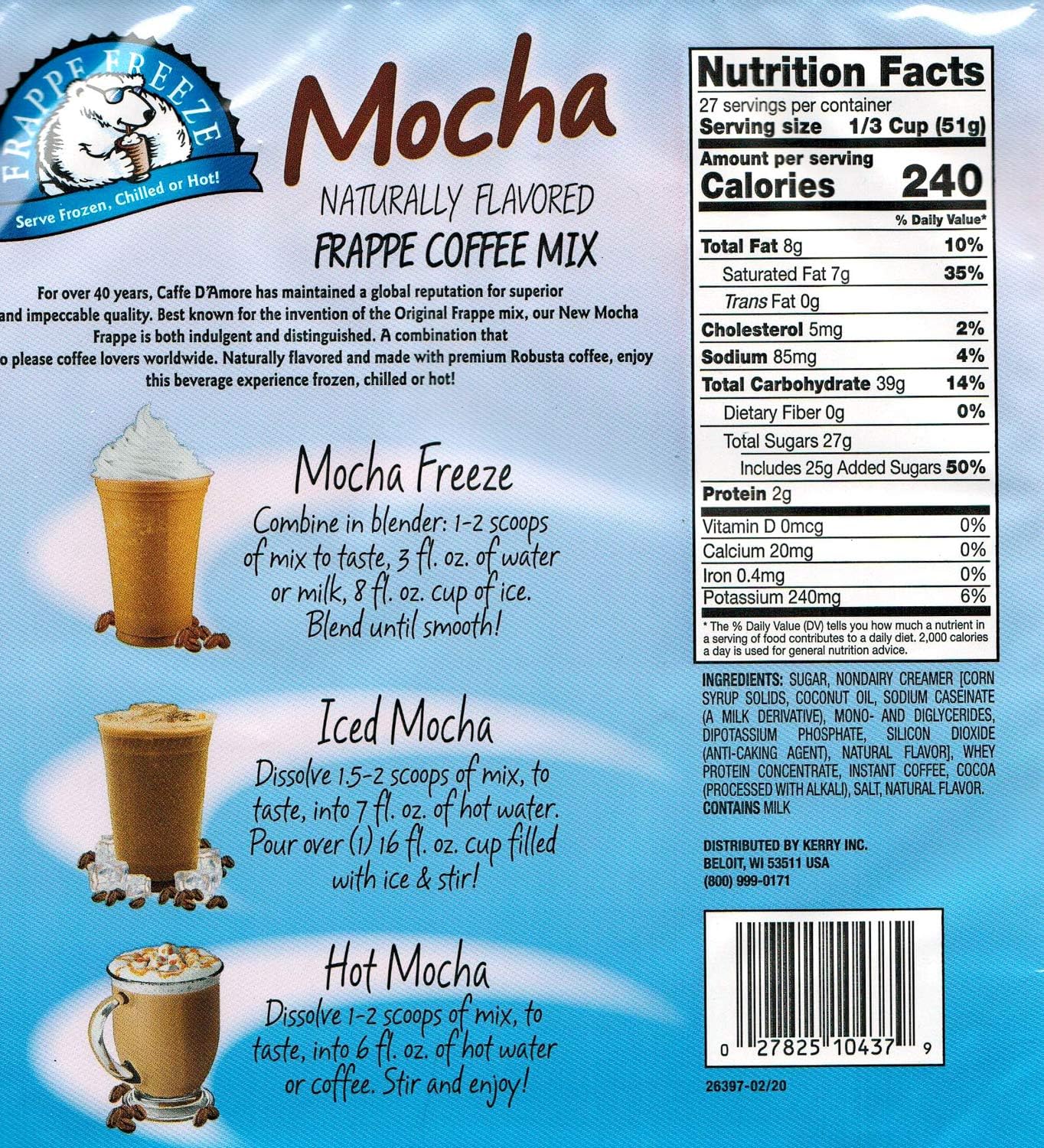 DaVinci Gourmet vaso frappé mocha con crema, ideal para servir consistente