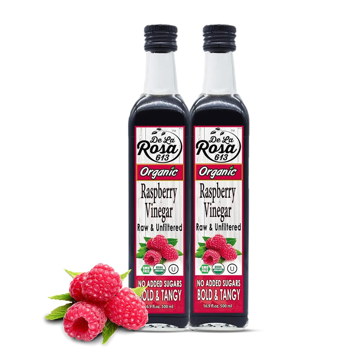 De La Rosa 613 botella al frente mostrando etiqueta orgánica y vidrio elegante