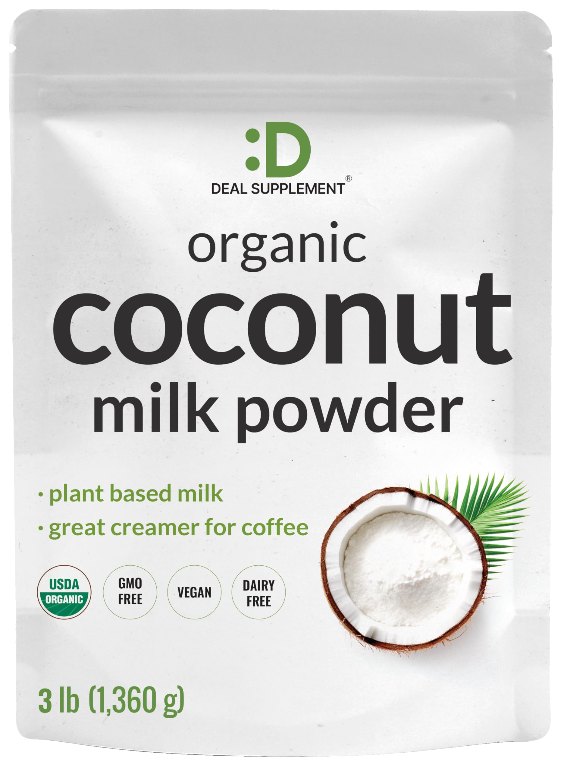 DEAL SUPPLEMENT envase frontal de polvo de coco orgánico, perfecta crema vegetal