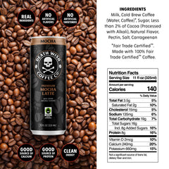 Death Wish Coffee lata vista angular que resalta la marca