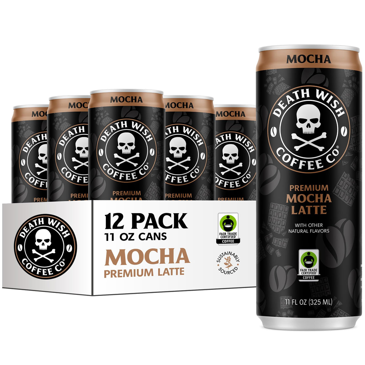 Death Wish Coffee lata frontal mostrando diseño y conveniencia