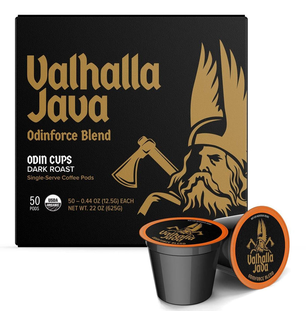 Death Wish Coffee paquete frontal mostrando la marca y el blend Valhalla Java, ideal para regalar