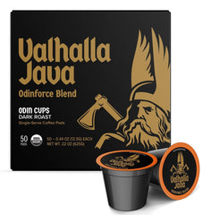 Death Wish Coffee paquete frontal mostrando la marca y el blend Valhalla Java, ideal para regalar