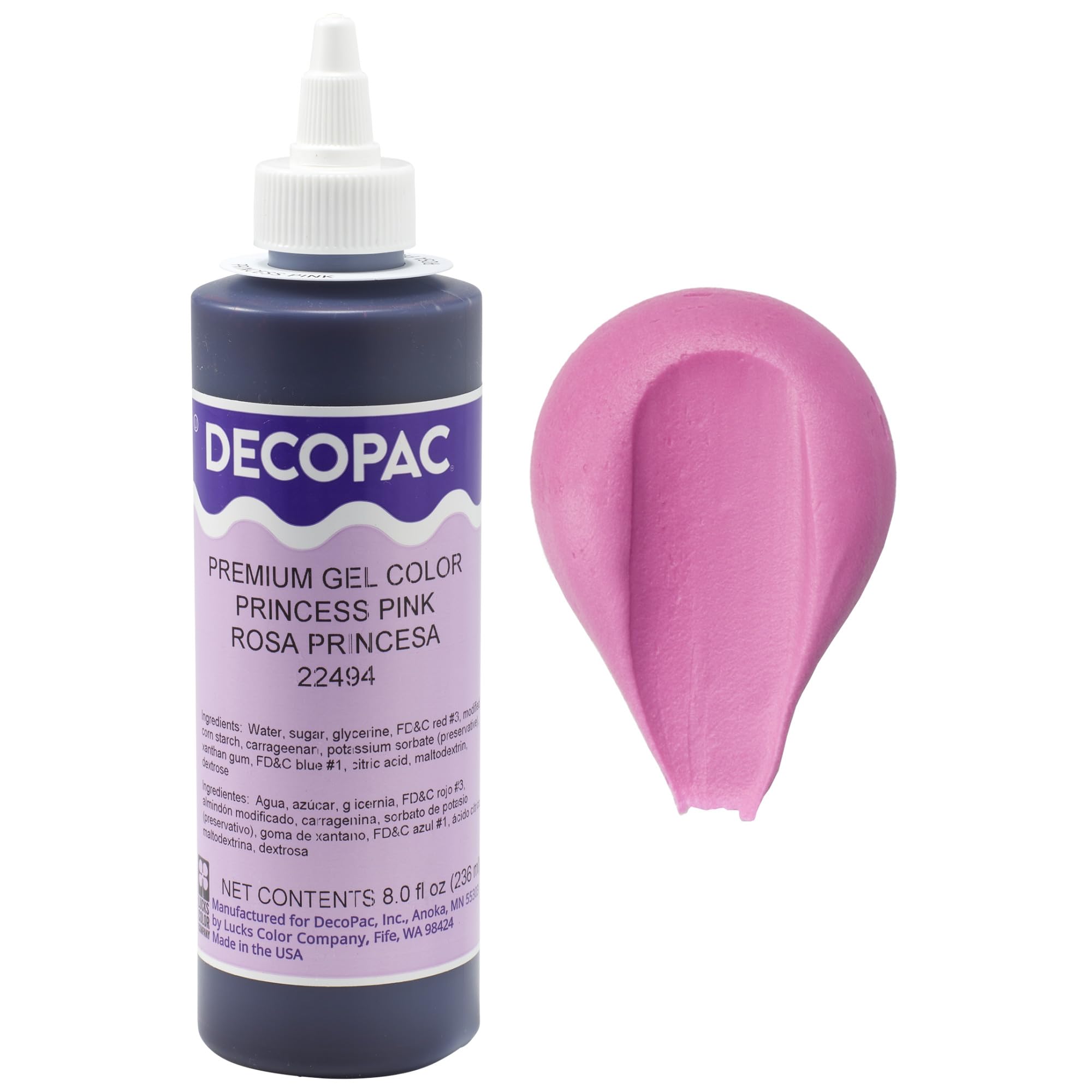 DecoPac Princess Pink frontal botella mostrando diseño y tamaño práctico