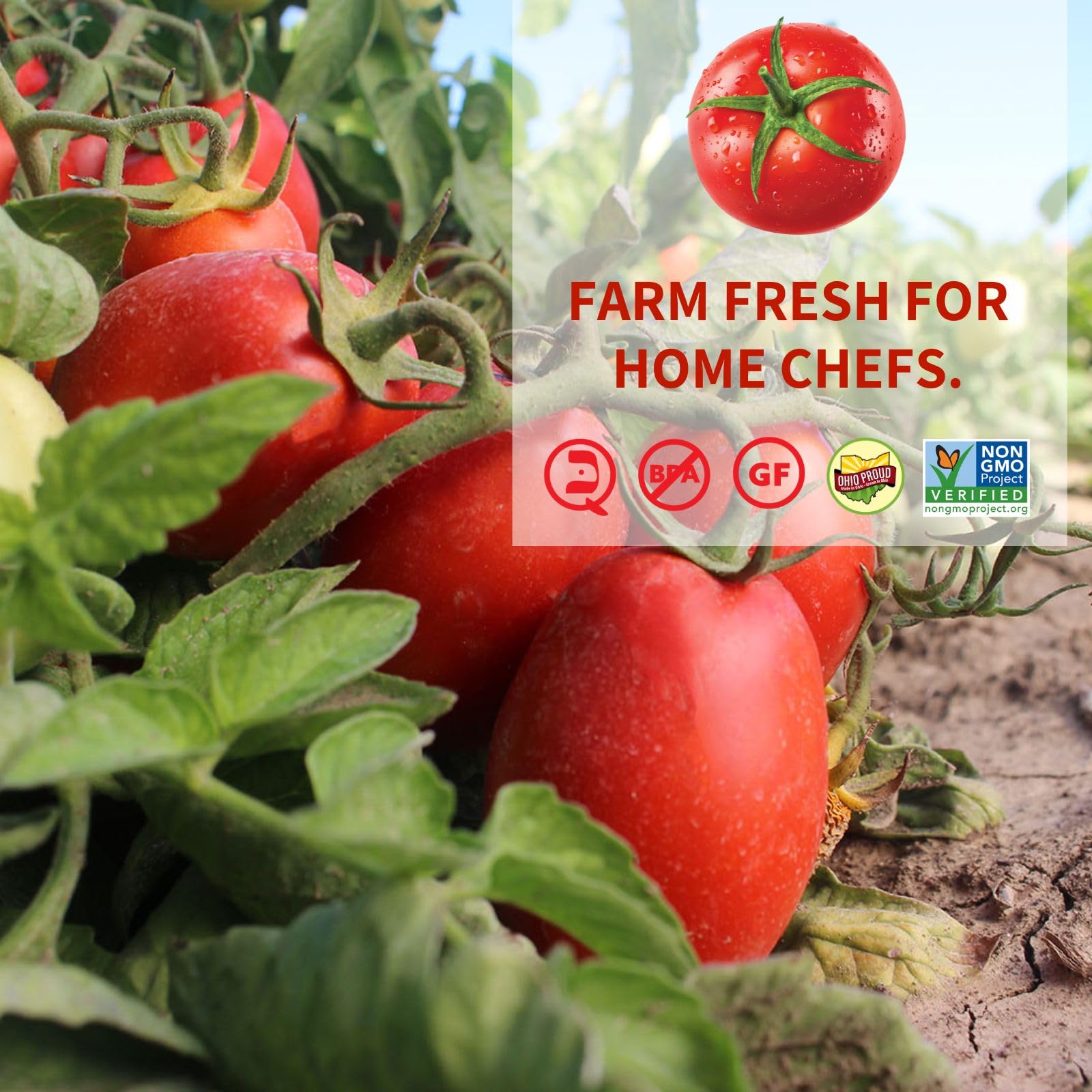 Dei Fratelli tomates y hierbas junto a la lata mostrando ingredientes frescos