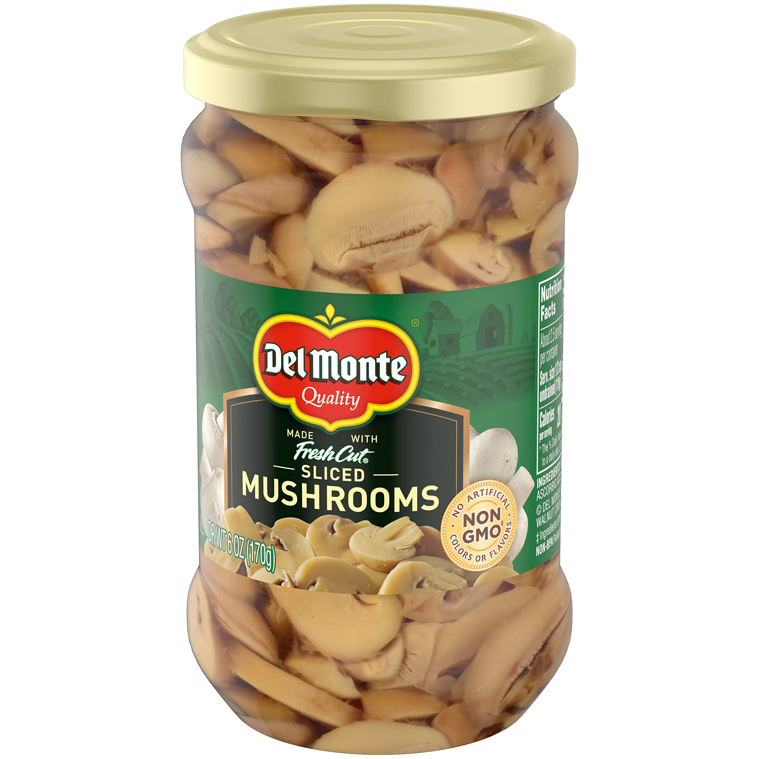 Del Monte textura de rodajas de champiñón resaltando frescura y calidad