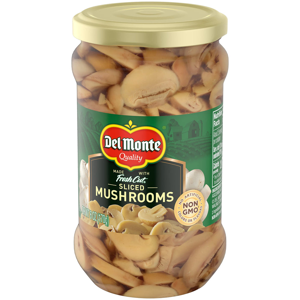 Del Monte textura de rodajas de champiñón resaltando frescura y calidad