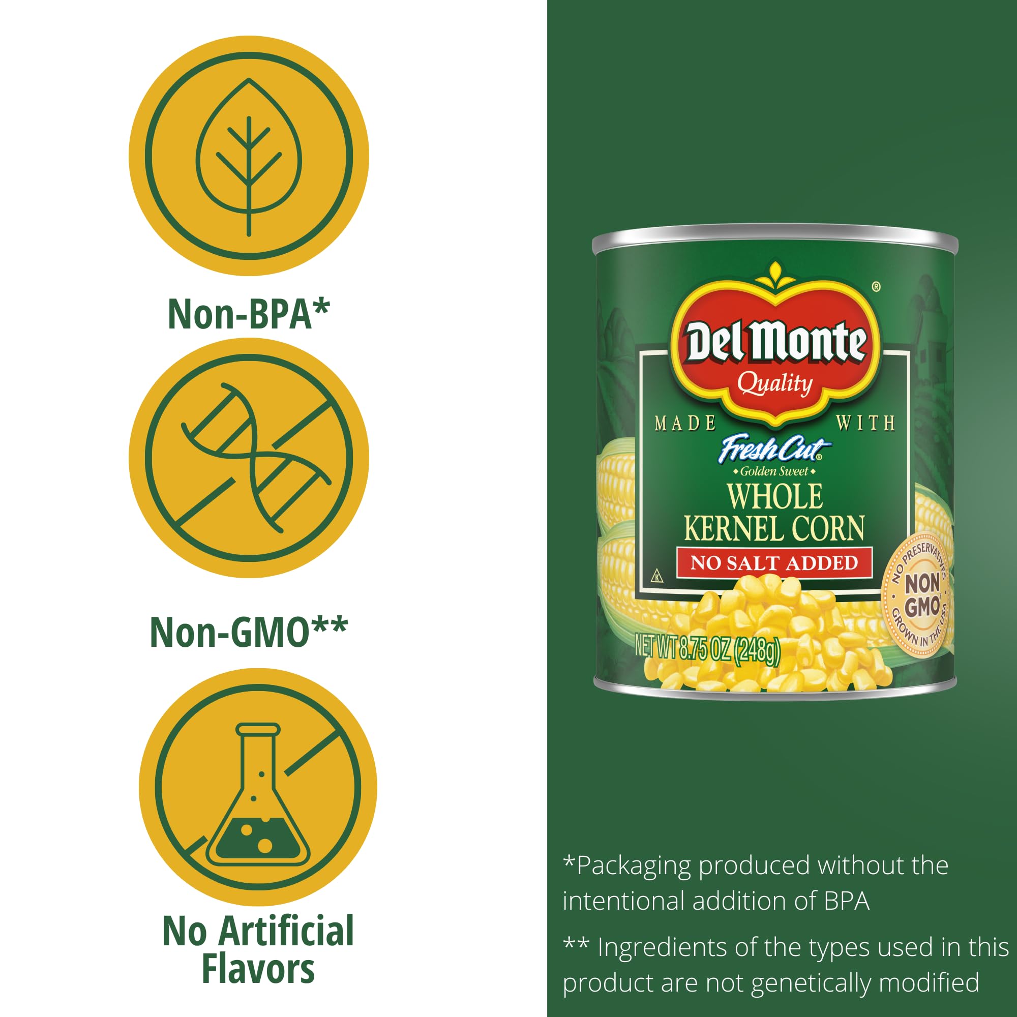 Del Monte lata abierta con maíz servido en plato listo para consumir