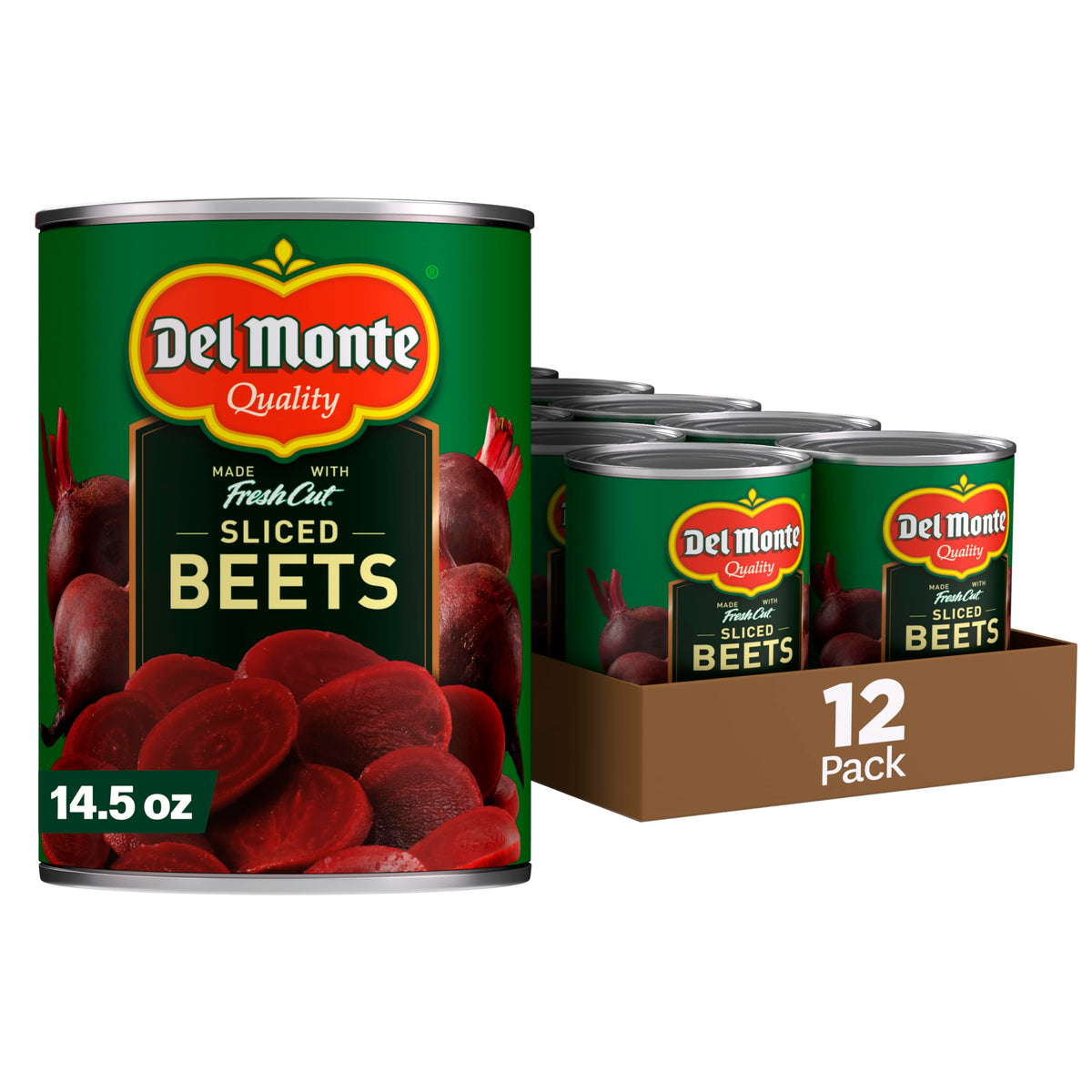 Del Monte lata frontal mostrando remolacha lista para servir