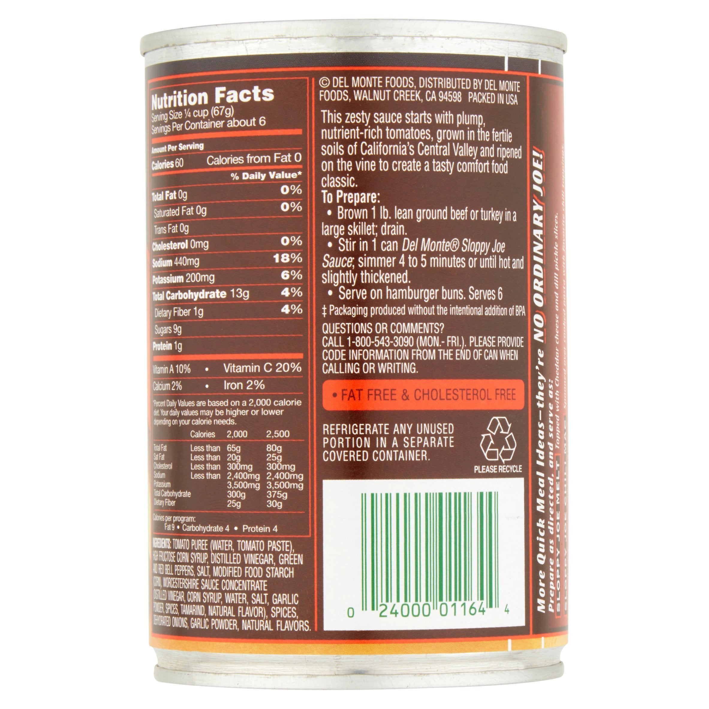 Del Monte comparación de tamaño de la lata de 15 oz, porciones prácticas
