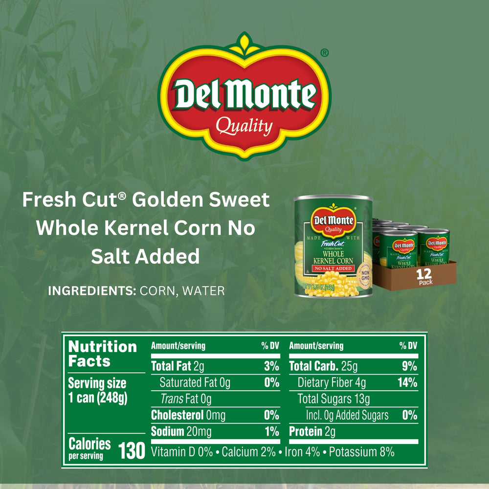 Del Monte primer plano de granos dorados que resaltan textura y frescura