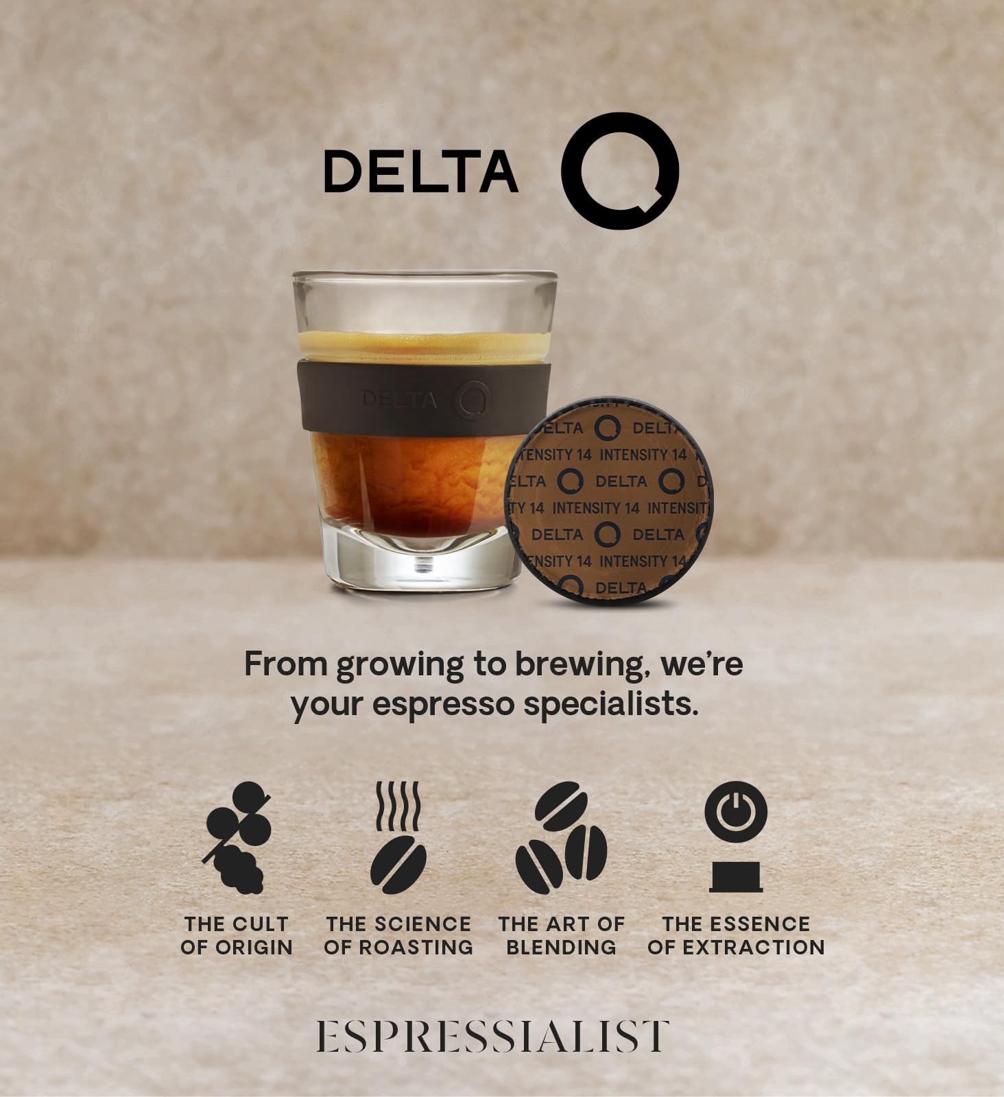 Delta Q cápsulas en cocina moderna, consumo diario y estilo