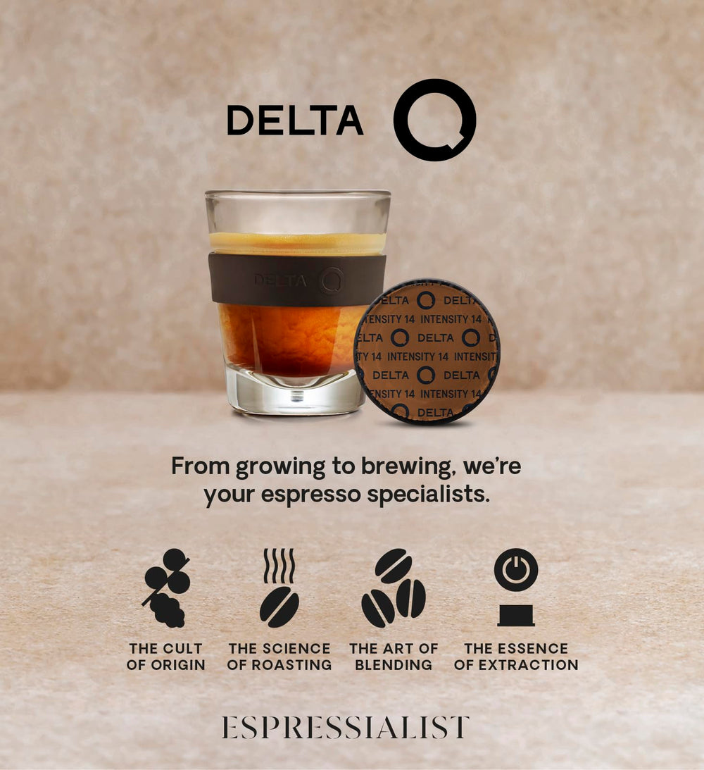 Delta Q cápsulas en cocina moderna, consumo diario y estilo