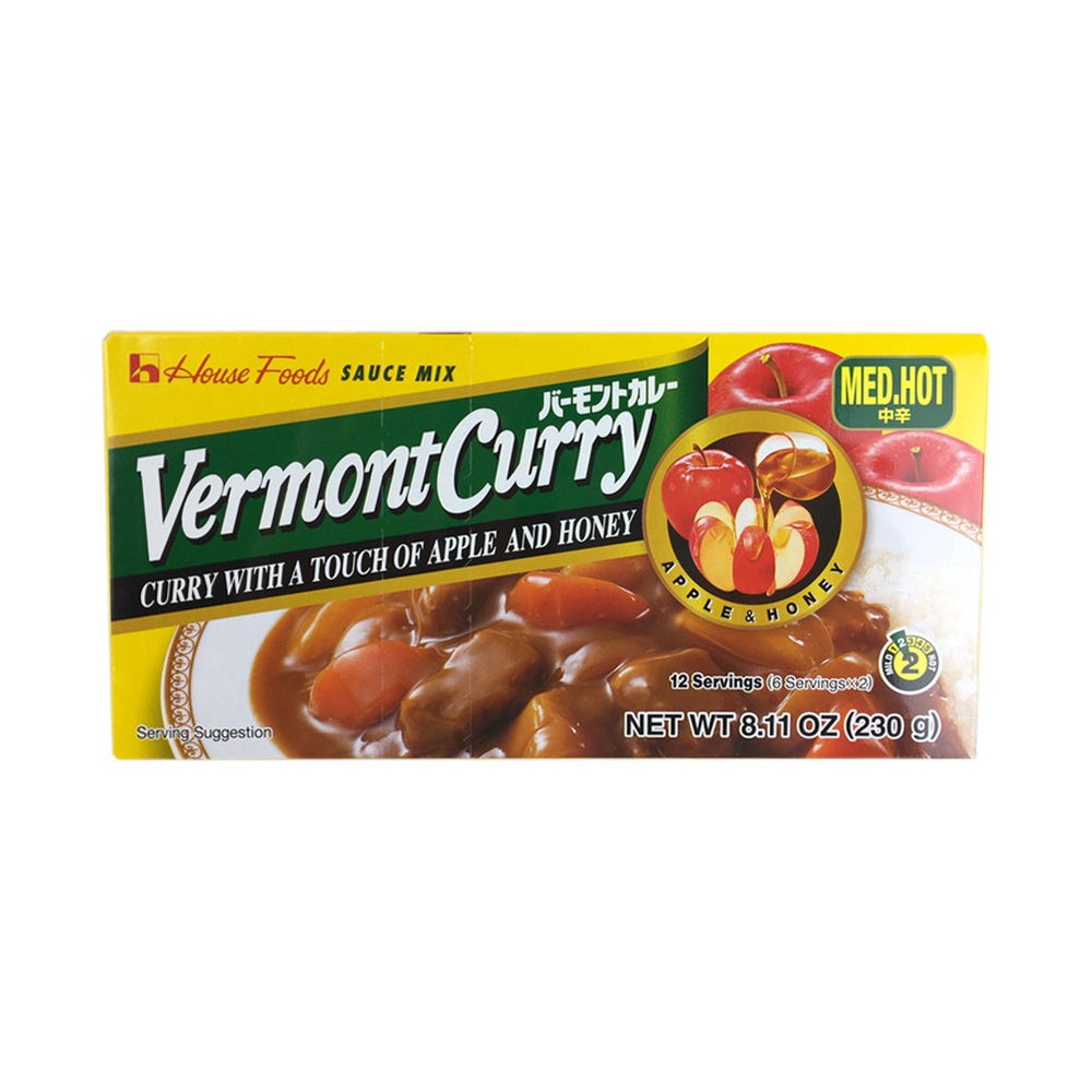 DETROVA House Foods Vermont Curry servido en plato con arroz, presentación lista para comer